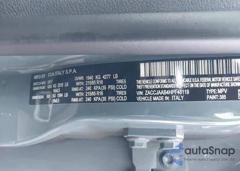 2017 Jeep Renegade Sport Fwd из США, поврежденный, VIN ZACCJAAB4HPF48119